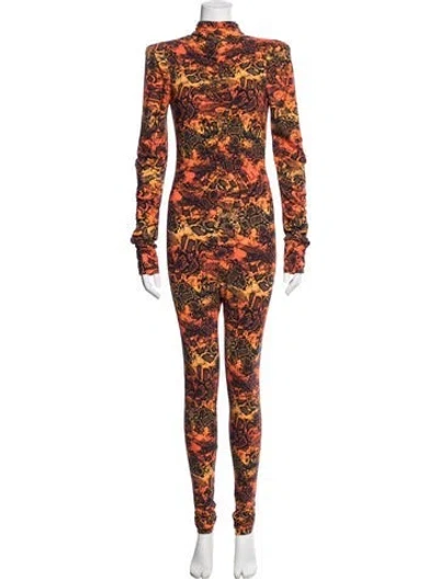 Pre-owned Marcell Von Berlin Animal Print Turtleneck Jumpsuit W/ Tags In Orange