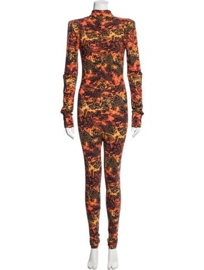 Pre-owned Marcell Von Berlin Animal Print Turtleneck Jumpsuit W/ Tags In Orange