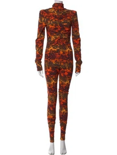 Pre-owned Marcell Von Berlin Animal Print Turtleneck Jumpsuit W/ Tags In Orange