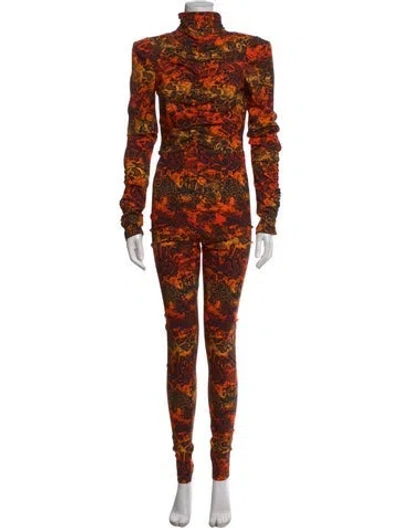 Pre-owned Marcell Von Berlin Animal Print Turtleneck Jumpsuit W/ Tags In Orange