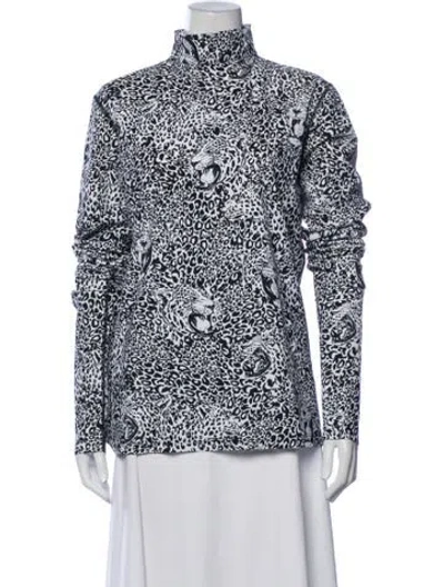 Pre-owned Marcell Von Berlin Animal Print Turtleneck Top In Blue/white