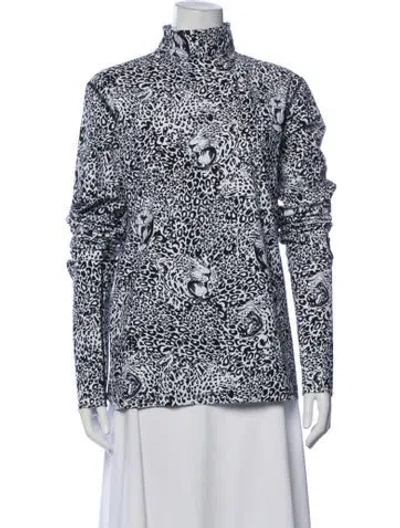 Pre-owned Marcell Von Berlin Animal Print Turtleneck Top W/ Tags In Blue/white