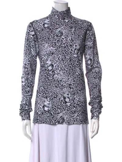 Pre-owned Marcell Von Berlin Animal Print Turtleneck Top In White
