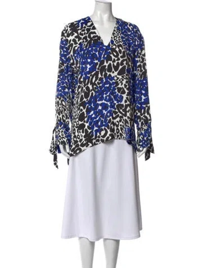 Pre-owned Marcell Von Berlin Animal Print V-neck Blouse In Black/blue/white