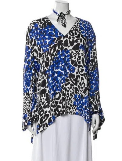 Pre-owned Marcell Von Berlin Animal Print V-neck Blouse In Blue
