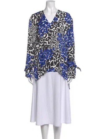 Pre-owned Marcell Von Berlin Animal Print V-neck Blouse In Blue