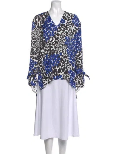 Pre-owned Marcell Von Berlin Animal Print V-neck Blouse In Blue