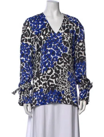 Pre-owned Marcell Von Berlin Animal Print V-neck Blouse In Blue