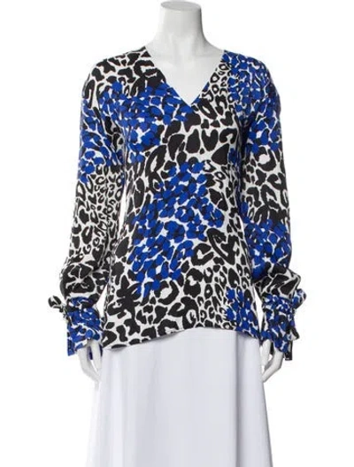 Pre-owned Marcell Von Berlin Animal Print V-neck Blouse W/ Tags In Blue