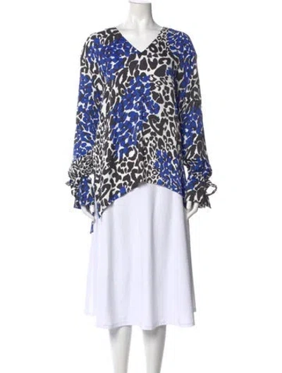 Pre-owned Marcell Von Berlin Animal Print V-neck Blouse W/ Tags In Blue