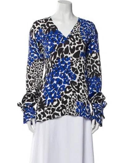 Pre-owned Marcell Von Berlin Animal Print V-neck Blouse W/ Tags In Multi