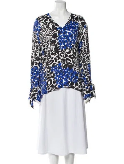 Pre-owned Marcell Von Berlin Animal Print V-neck Blouse W/ Tags In Multi