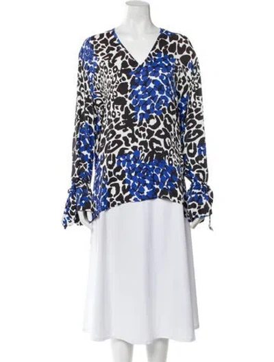 Pre-owned Marcell Von Berlin Animal Print V-neck Blouse W/ Tags In Multi