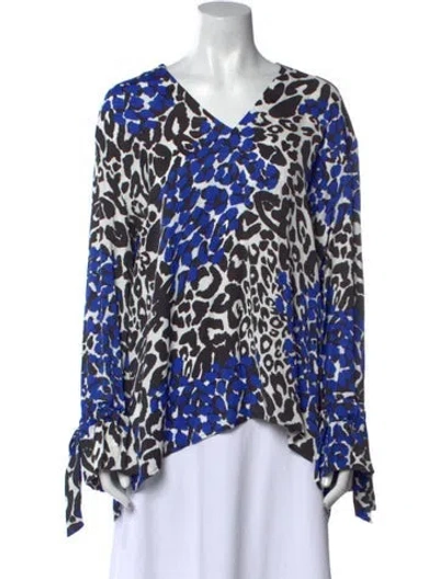 Pre-owned Marcell Von Berlin Animal Print V-neck Blouse W/ Tags In White