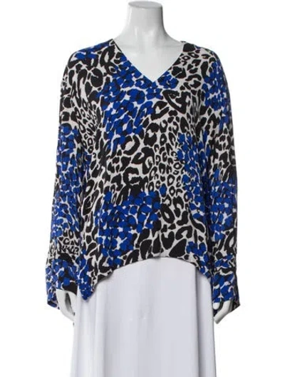 Pre-owned Marcell Von Berlin Animal Print V-neck Blouse In White