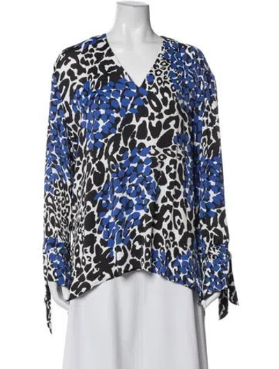 Pre-owned Marcell Von Berlin Animal Print V-neck Top In Black/blue/white