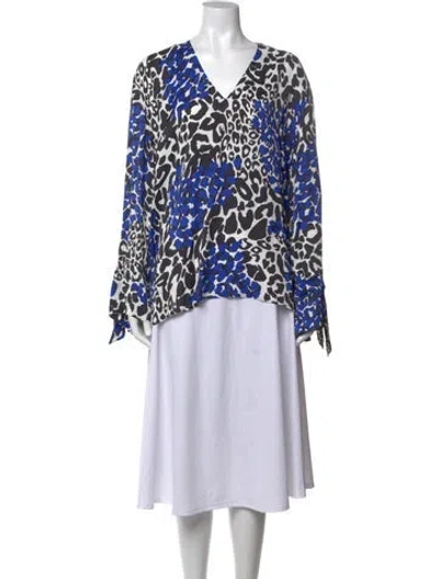 Pre-owned Marcell Von Berlin Animal Print V-neck Top In Blue