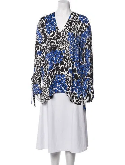 Pre-owned Marcell Von Berlin Animal Print V-neck Top In Blue