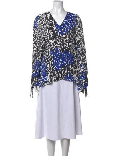 Pre-owned Marcell Von Berlin Animal Print V-neck Top W/ Tags In Blue
