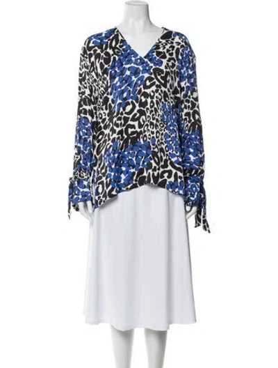 Pre-owned Marcell Von Berlin Animal Print V-neck Top W/ Tags In Blue