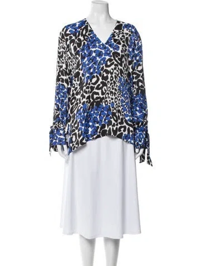 Pre-owned Marcell Von Berlin Animal Print V-neck Top W/ Tags In Blue