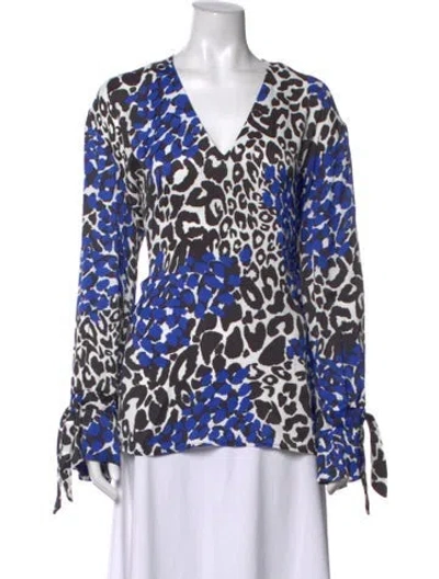 Pre-owned Marcell Von Berlin Animal Print V-neck Top W/ Tags In Blue