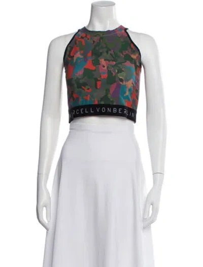 Pre-owned Marcell Von Berlin Camouflage Print Halterneck Crop Top W/ Tags In Green