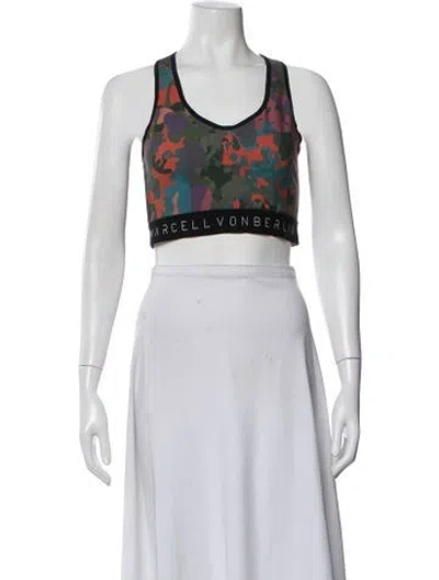 Pre-owned Marcell Von Berlin Camouflage Print Scoop Neck Sports Bra W/ Tags In Black