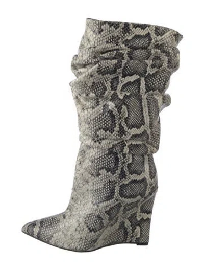 Pre-owned Marcell Von Berlin Embossed Leather Animal Print Boots In White