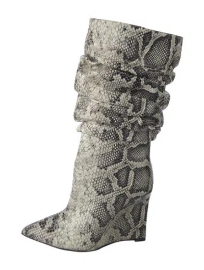 Pre-owned Marcell Von Berlin Embossed Leather Animal Print Boots In White