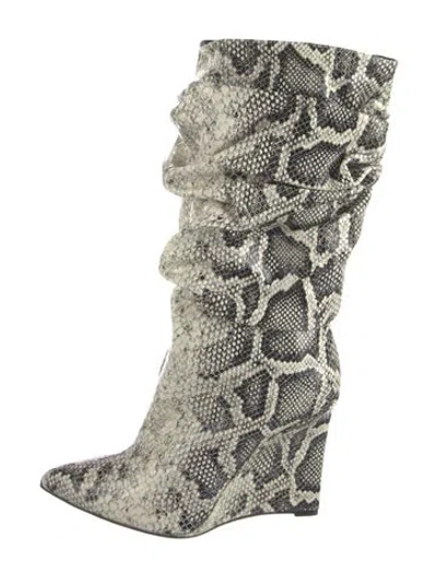 Pre-owned Marcell Von Berlin Embossed Leather Animal Print Boots In White