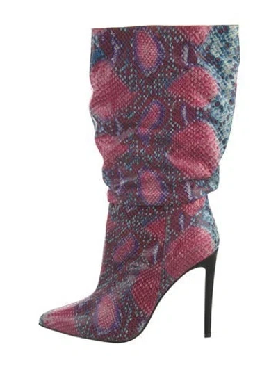 Pre-owned Marcell Von Berlin Embossed Leather Animal Print Slouch Boots In Multi