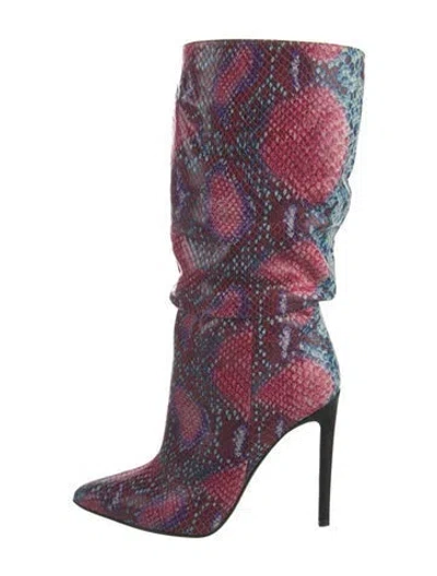 Pre-owned Marcell Von Berlin Embossed Leather Animal Print Slouch Boots In Pink