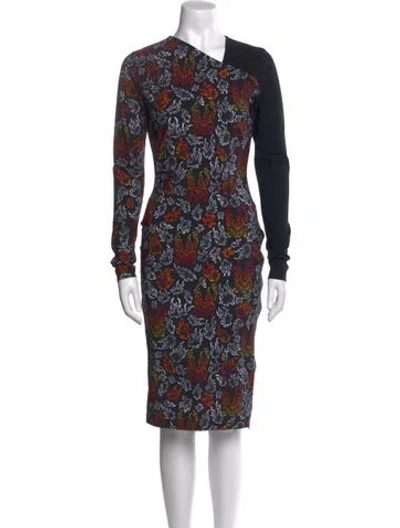 Pre-owned Marcell Von Berlin Floral Print Knee-length Dress In Black