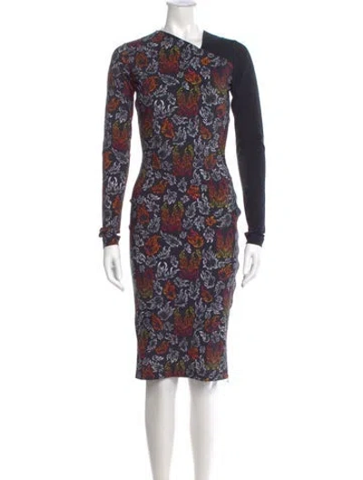 Pre-owned Marcell Von Berlin Floral Print Knee-length Dress In Blue