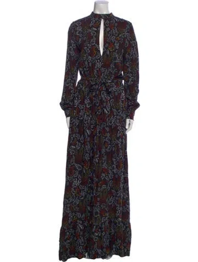 Pre-owned Marcell Von Berlin Floral Print Long Dress In Black