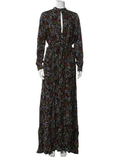 Pre-owned Marcell Von Berlin Floral Print Long Dress In Black