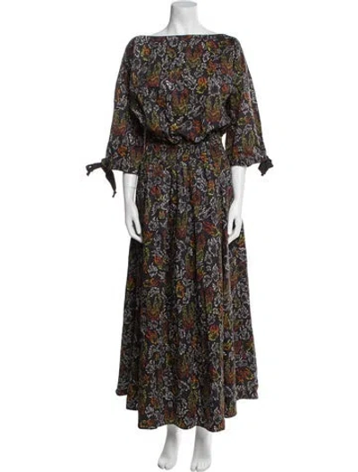 Pre-owned Marcell Von Berlin Floral Print Long Dress W/ Tags In Black