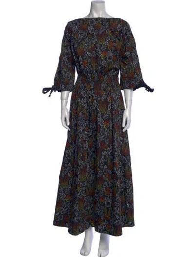 Pre-owned Marcell Von Berlin Floral Print Long Dress W/ Tags In Blue