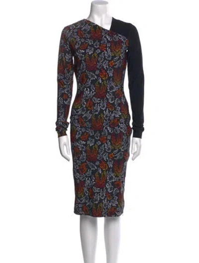 Pre-owned Marcell Von Berlin Floral Print Midi Length Dress In Black