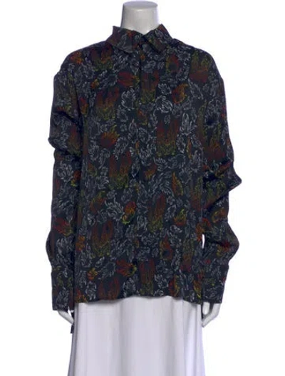 Pre-owned Marcell Von Berlin Floral Print Mock Neck Blouse W/ Tags In Blue