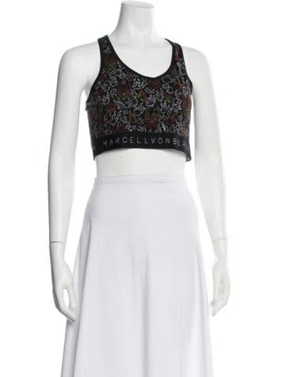 Pre-owned Marcell Von Berlin Floral Print Scoop Neck Sports Bra W/ Tags In White