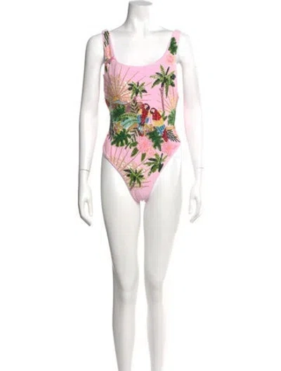 Pre-owned Marcell Von Berlin Floral Print Square Neckline Bodysuit W/ Tags In Pink