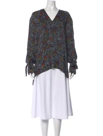 Pre-owned Marcell Von Berlin Floral Print V-neck Blouse In Blue