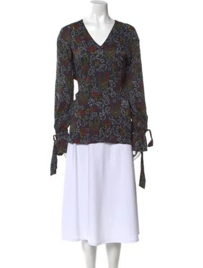 Pre-owned Marcell Von Berlin Floral Print V-neck Blouse In Blue