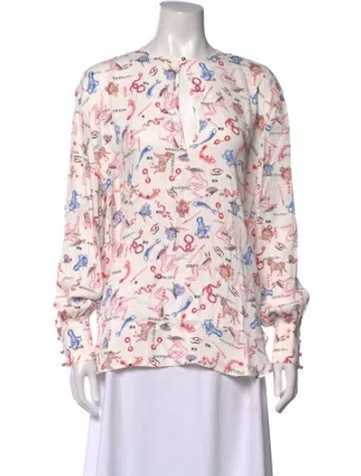 Pre-owned Marcell Von Berlin Graphic Print Crew Neck Blouse W/ Tags In White