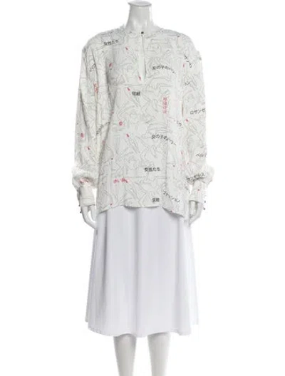 Pre-owned Marcell Von Berlin Graphic Print Crew Neck Blouse In White