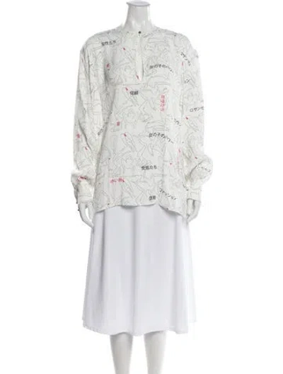 Pre-owned Marcell Von Berlin Graphic Print Crew Neck Blouse In White