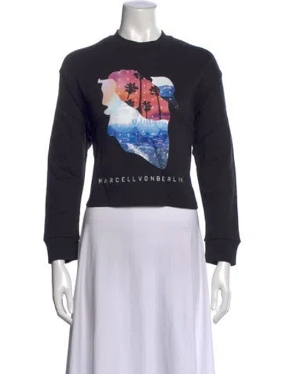 Pre-owned Marcell Von Berlin Graphic Print Crew Neck Crop Top In Black