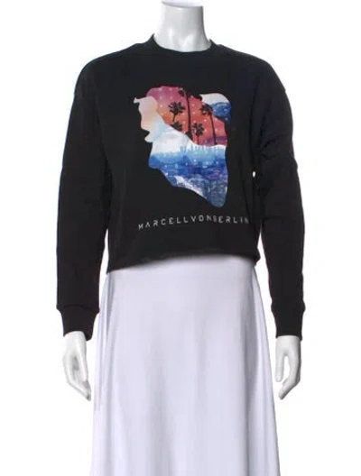 Pre-owned Marcell Von Berlin Graphic Print Crew Neck Crop Top In Black
